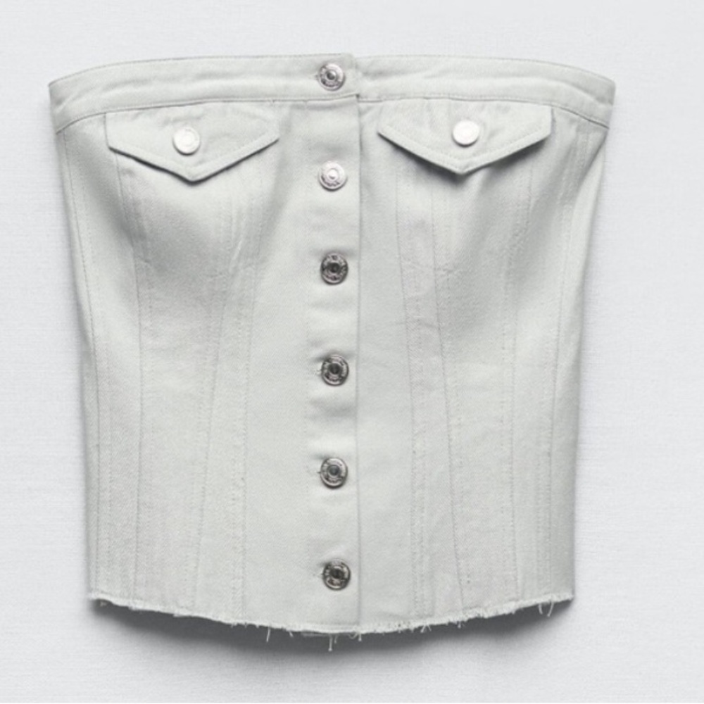 Zara Metallic Silver Denim Corset Top